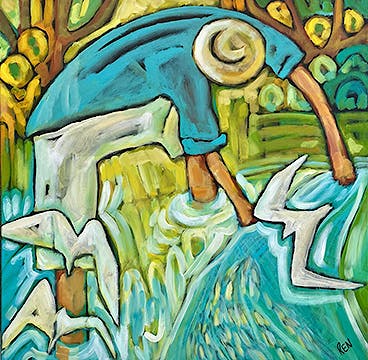 White Dog Art Catching Sprat 30x30 WDOG7003